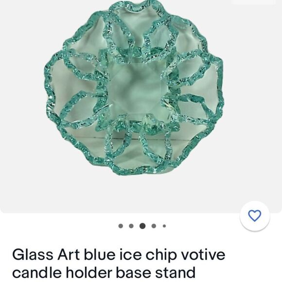 GLASS ART Blue Ice Chip Votive candle holder base stand - Picture 9 of 10